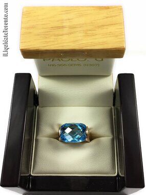 NWOT 18K Rose Gold Blue Topaz & Diamond Ring (Men or Women).